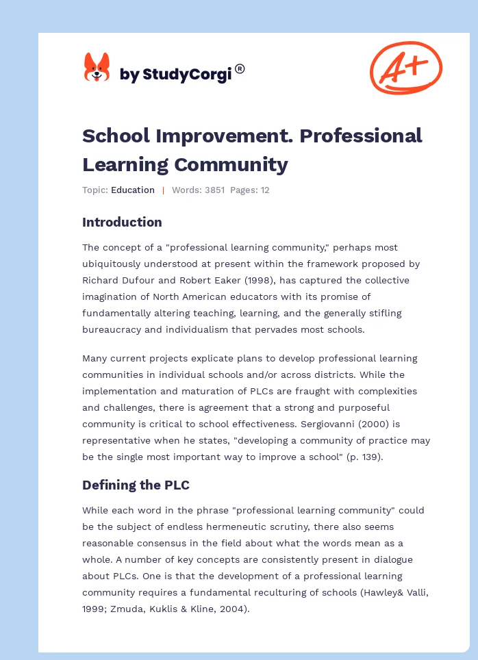 School Improvement. Professional Learning Community. Page 1