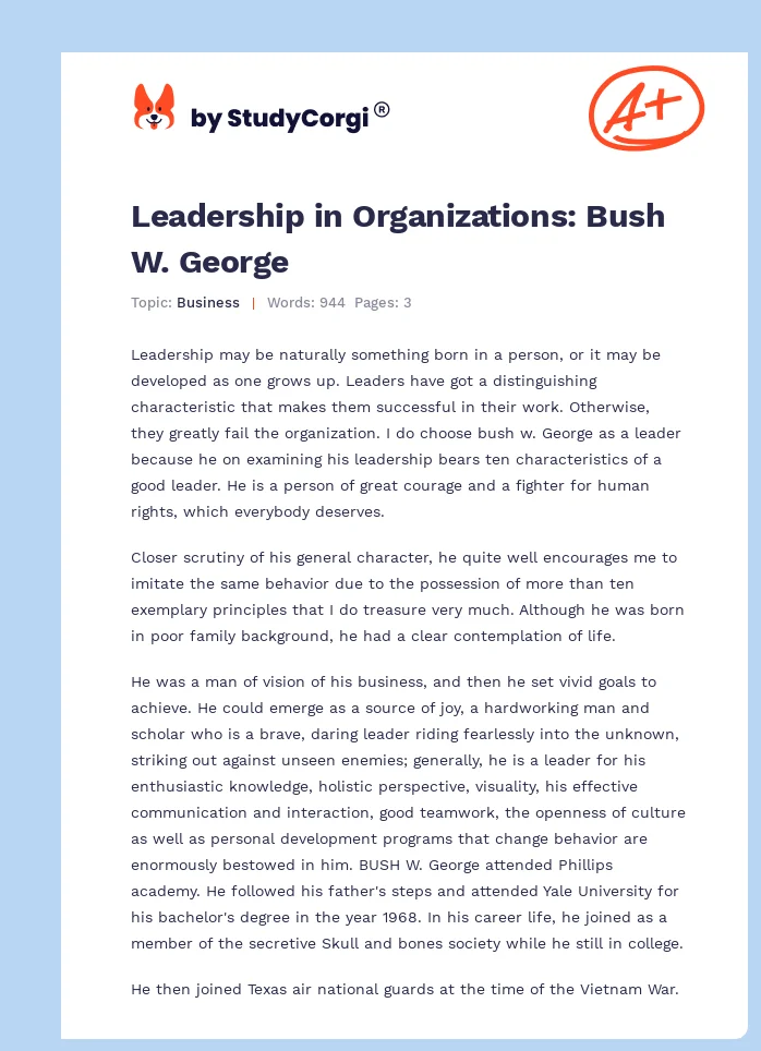 Leadership in Organizations: Bush W. George. Page 1
