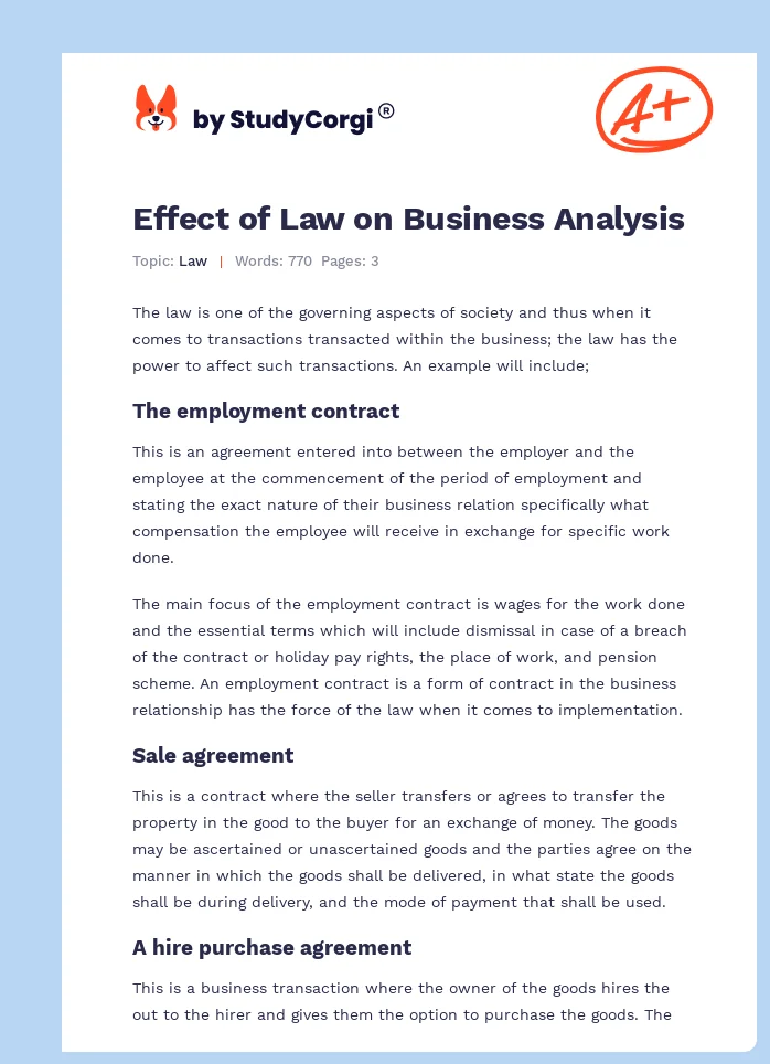 Effect of Law on Business Analysis. Page 1