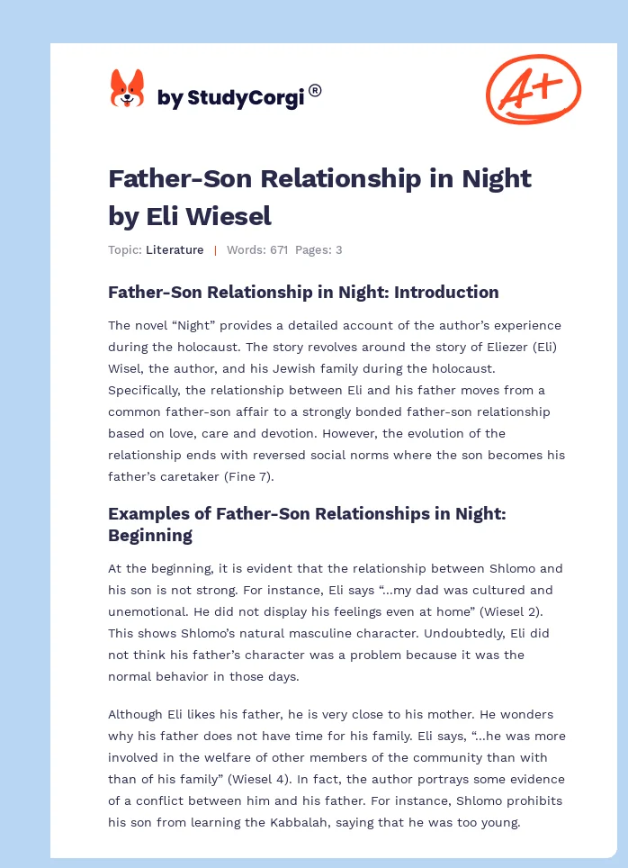 Father-Son Relationship in Night by Eli Wiesel. Page 1