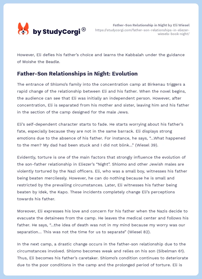 Father-Son Relationship in Night by Eli Wiesel. Page 2