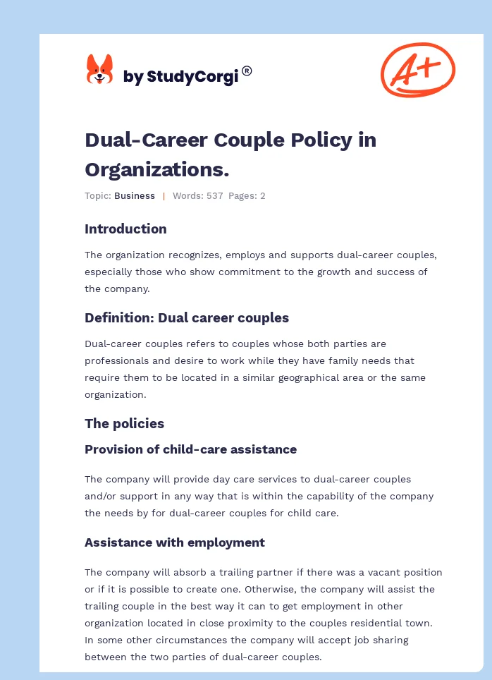 Dual-Career Couple Policy in Organizations.. Page 1