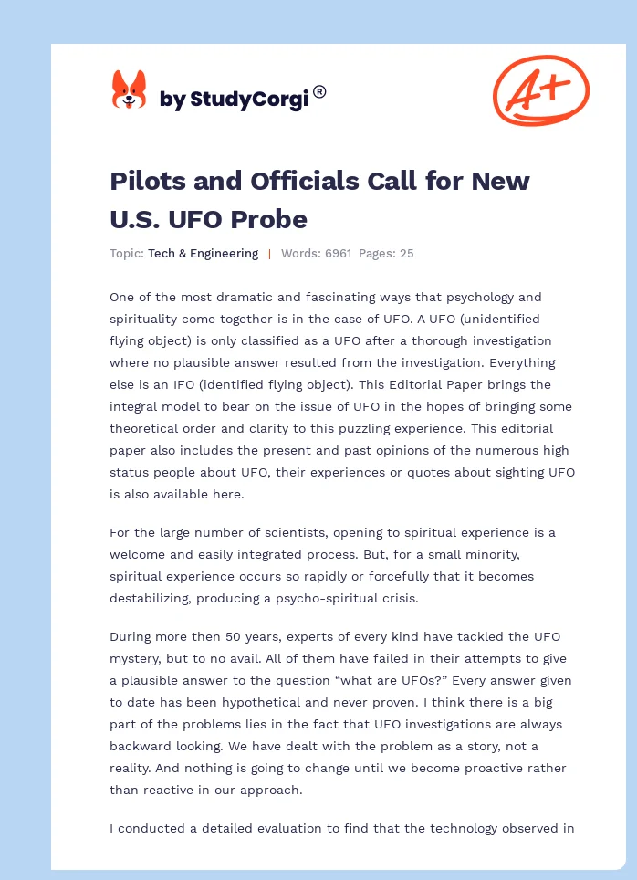 Pilots and Officials Call for New U.S. UFO Probe. Page 1