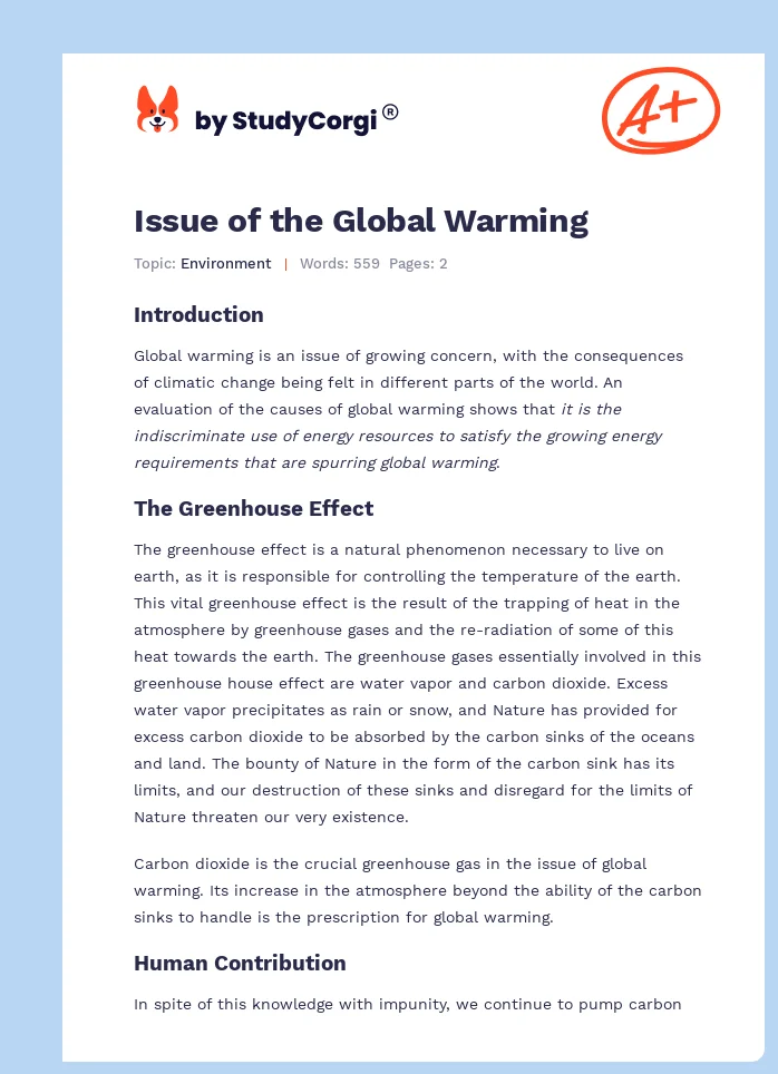 Issue of the Global Warming. Page 1