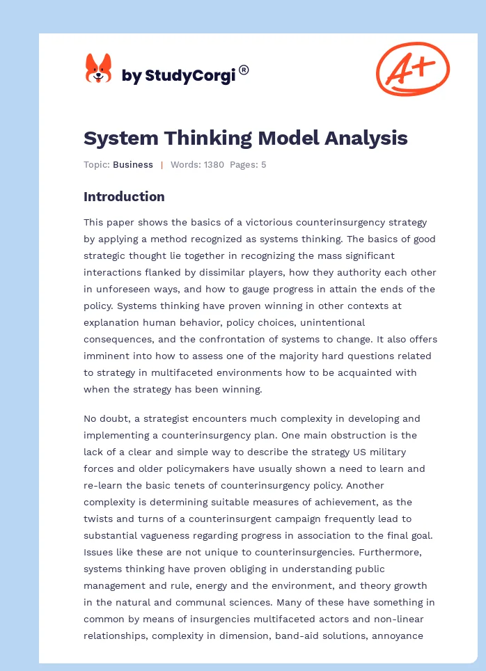 System Thinking Model Analysis. Page 1
