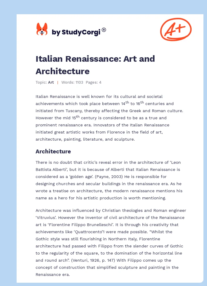 Italian Renaissance: Art and Architecture. Page 1