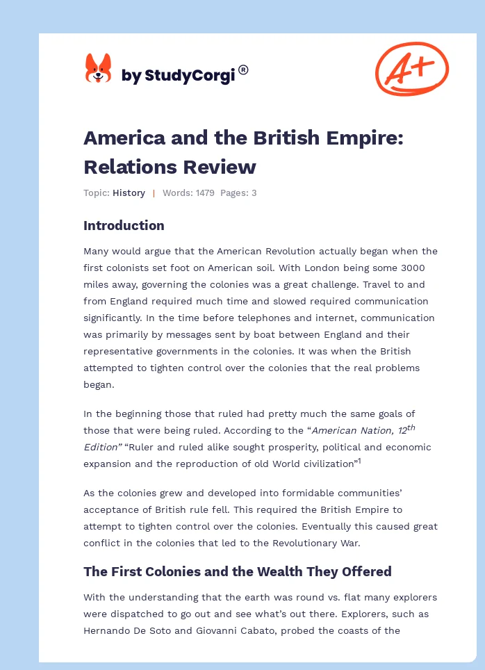 America and the British Empire: Relations Review. Page 1