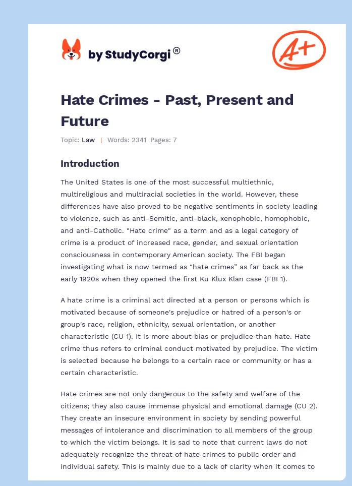 Hate Crimes - Past, Present and Future. Page 1