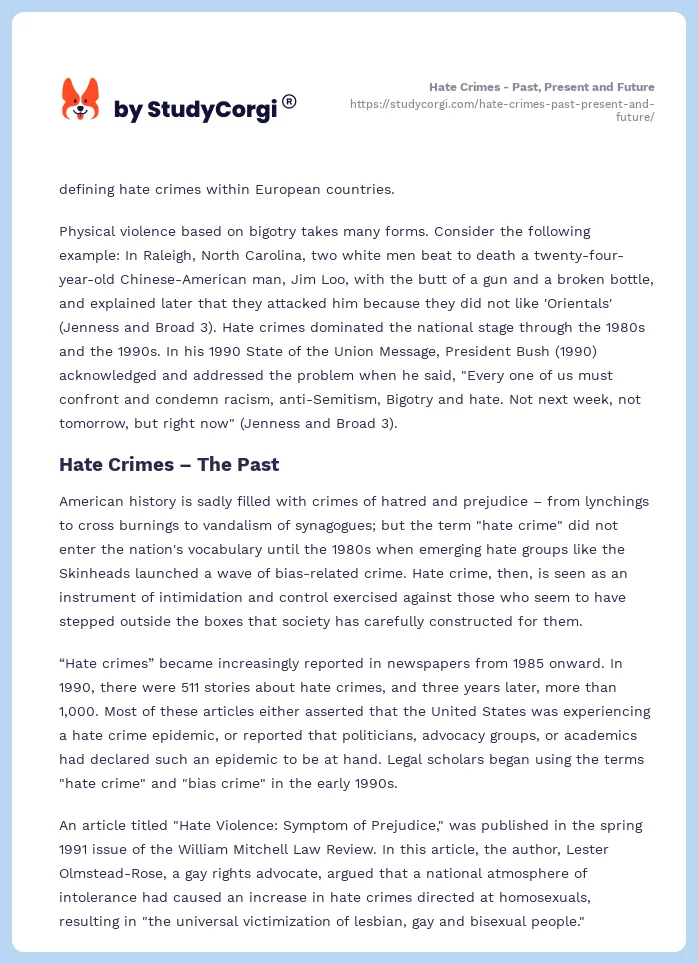 Hate Crimes - Past, Present and Future. Page 2