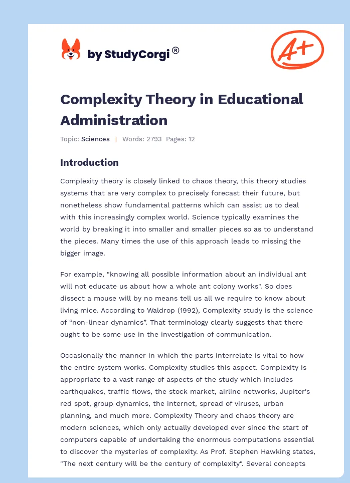 Complexity Theory in Educational Administration. Page 1