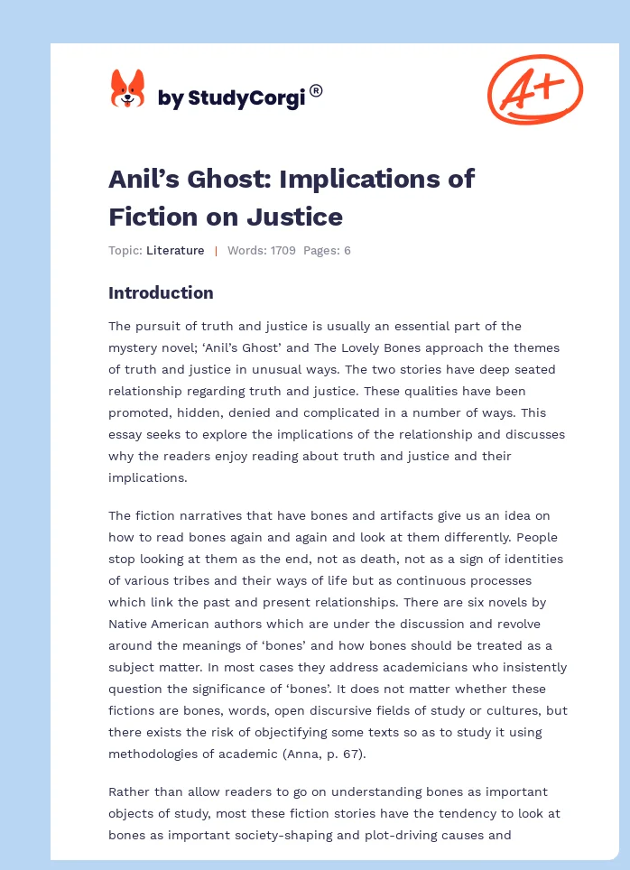 Anil’s Ghost: Implications of Fiction on Justice. Page 1