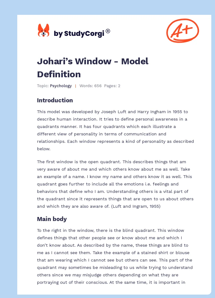 Johari’s Window - Model Definition. Page 1