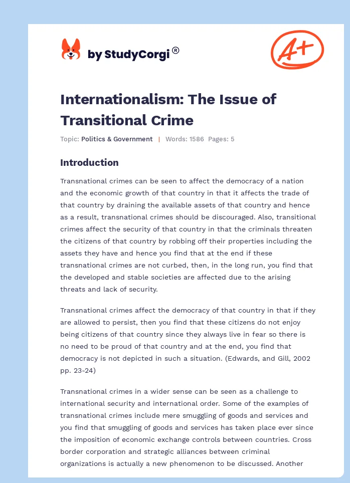 Internationalism: The Issue of Transitional Crime. Page 1