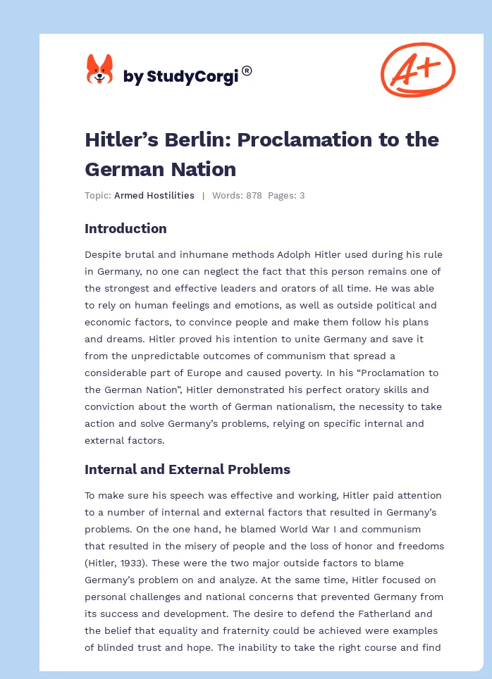 Hitler’s Berlin: Proclamation to the German Nation. Page 1