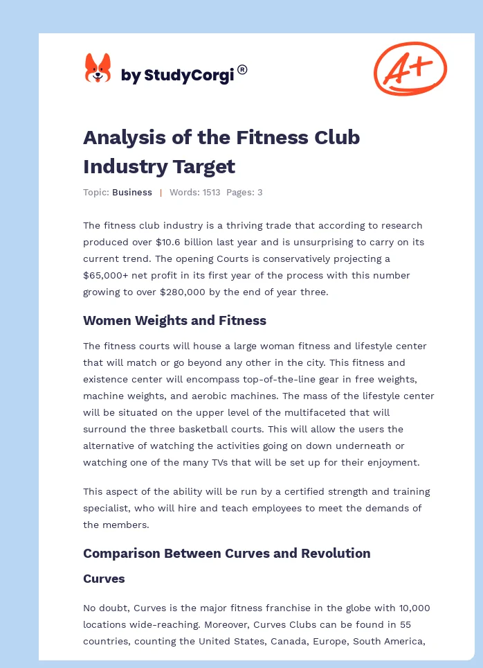 Analysis of the Fitness Club Industry Target. Page 1