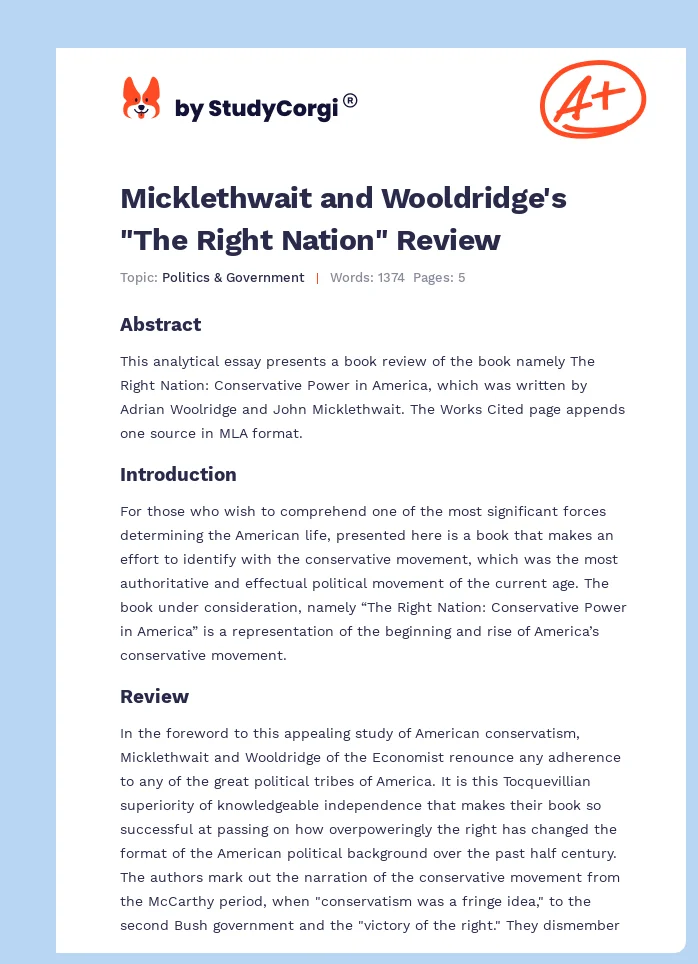 Micklethwait and Wooldridge's "The Right Nation" Review. Page 1