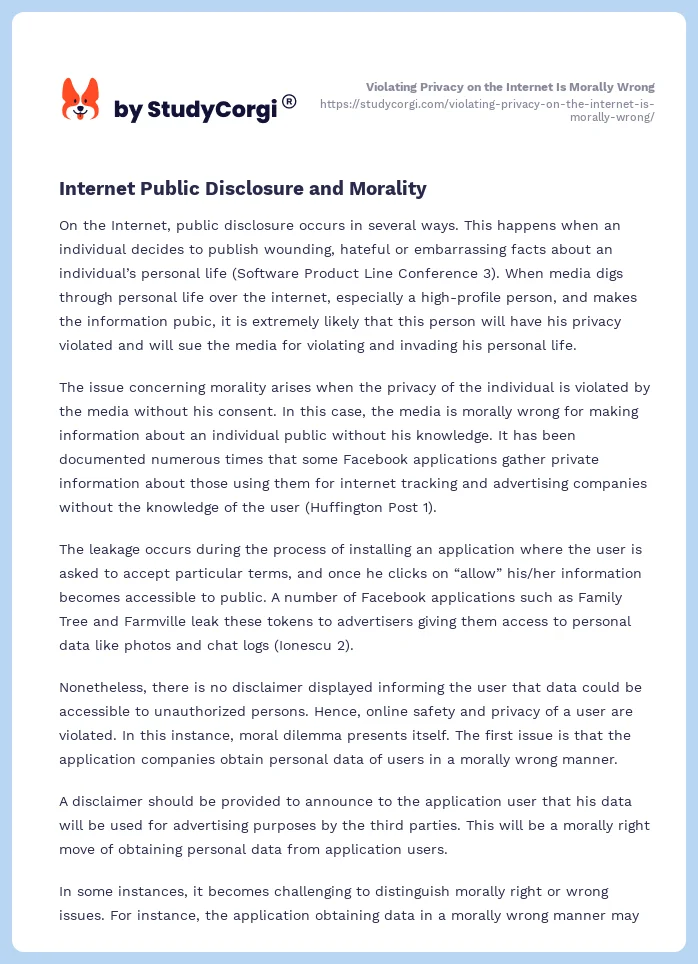 Violating Privacy on the Internet Is Morally Wrong. Page 2