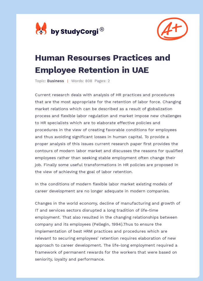 Human Resourses Practices and Employee Retention in UAE. Page 1