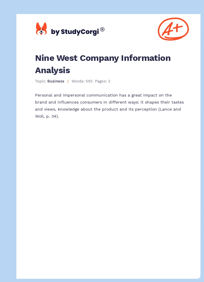 Nine West Company Information Analysis. Page 1