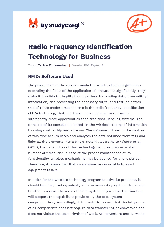 Radio Frequency Identification Technology for Business. Page 1