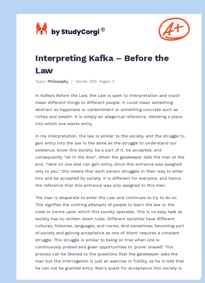 Interpreting Kafka – Before the Law. Page 1