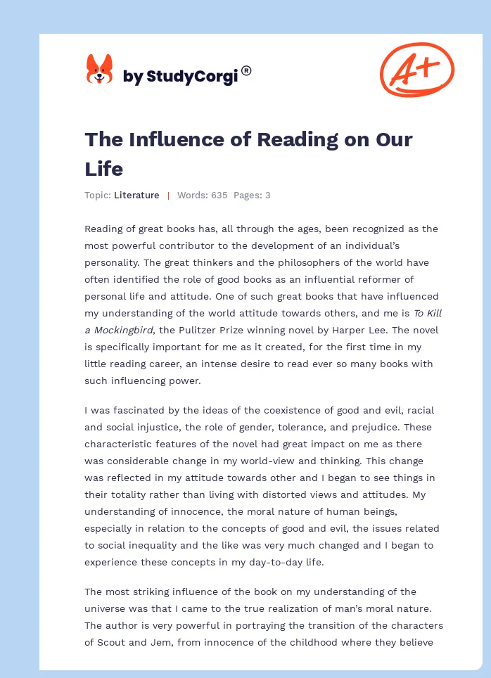 The Influence of Reading on Our Life. Page 1