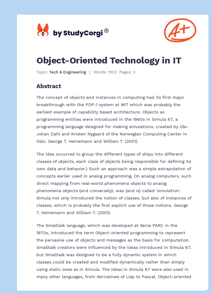 Object-Oriented Technology in IT. Page 1
