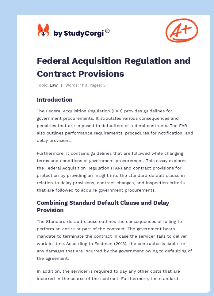 Federal Acquisition Regulation and Contract Provisions. Page 1
