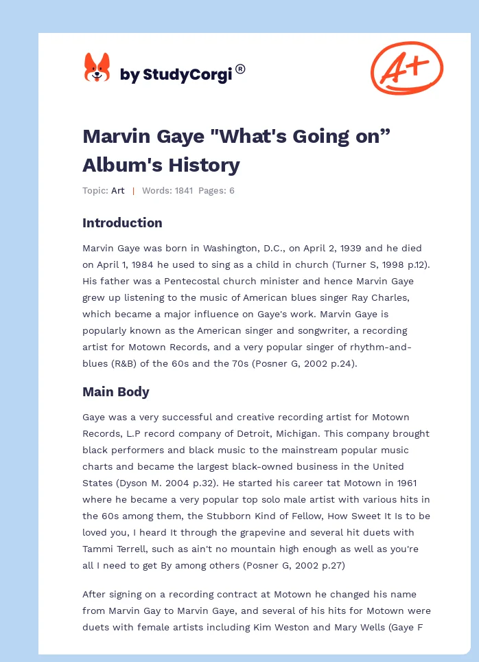 Marvin Gaye "What's Going on” Album's History. Page 1