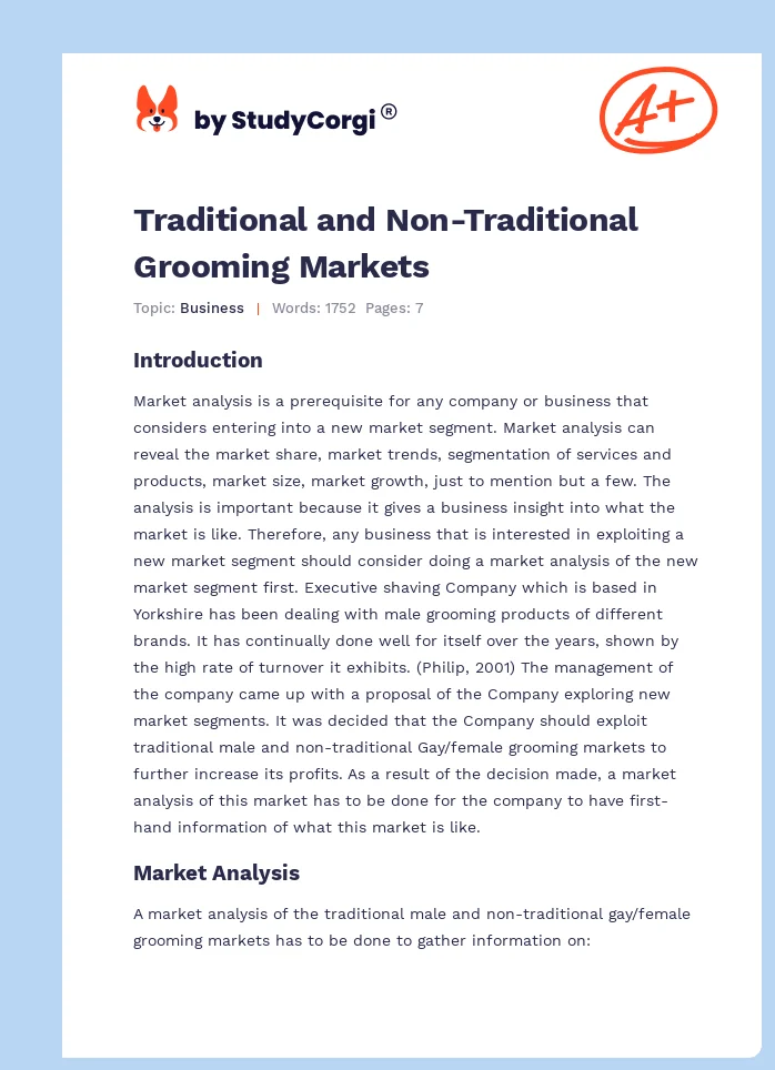 Traditional and Non-Traditional Grooming Markets. Page 1