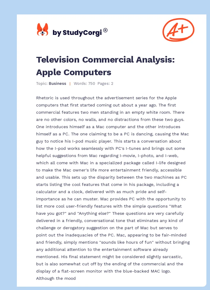 Television Commercial Analysis: Apple Computers. Page 1