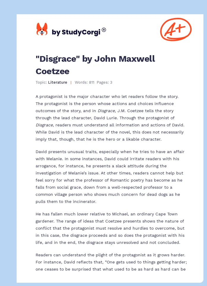 "Disgrace" by John Maxwell Coetzee. Page 1