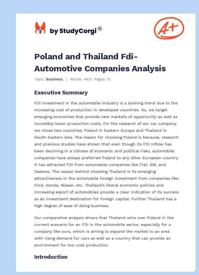 Poland and Thailand Fdi-Automotive Companies Analysis. Page 1