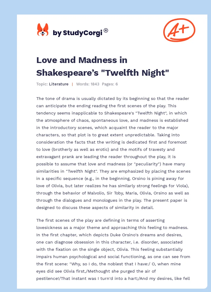 Love and Madness in Shakespeare’s "Twelfth Night". Page 1