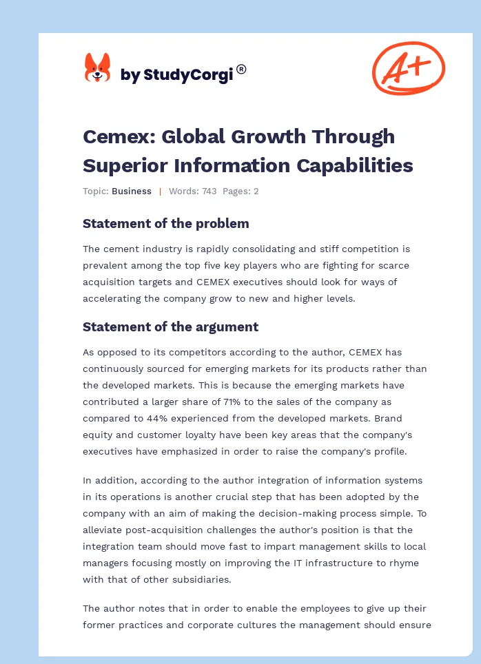 Cemex: Global Growth Through Superior Information Capabilities. Page 1