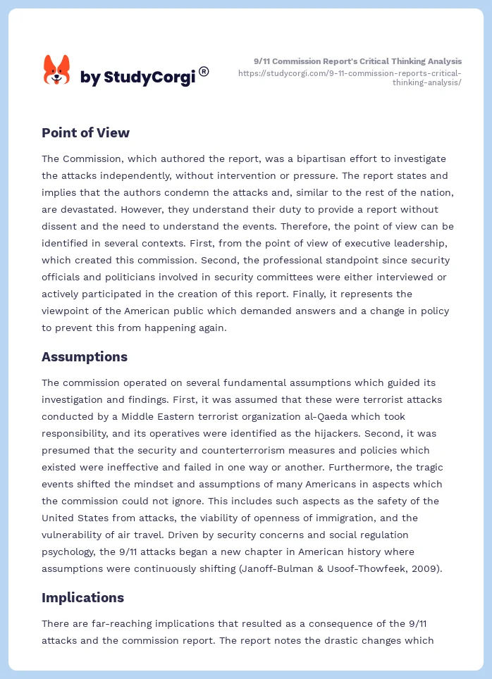 9/11 Commission Report's Critical Thinking Analysis. Page 2