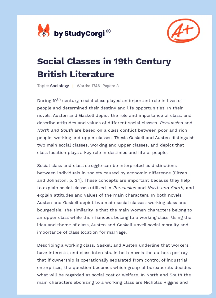 Social Classes in 19th Century British Literature. Page 1
