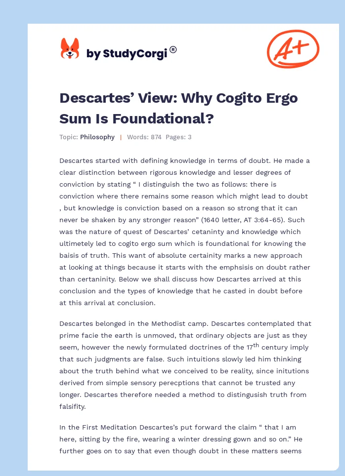 Descartes’ View: Why Cogito Ergo Sum Is Foundational?. Page 1