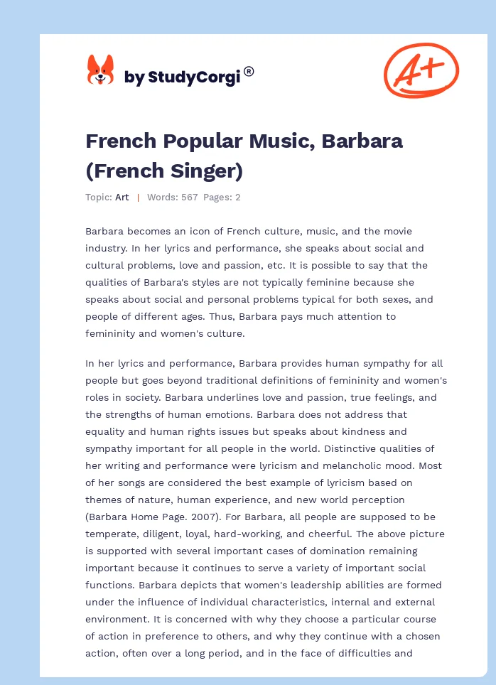 French Popular Music, Barbara (French Singer). Page 1