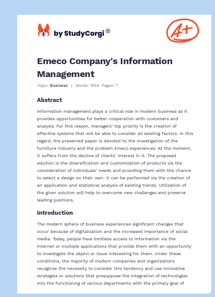 Emeco Company's Information Management. Page 1