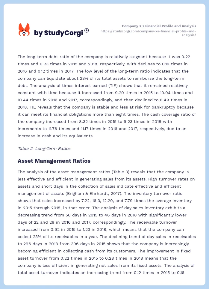 Company X's Financial Profile and Analysis. Page 2