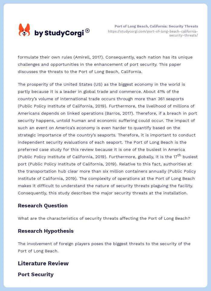 Port of Long Beach, California: Security Threats. Page 2