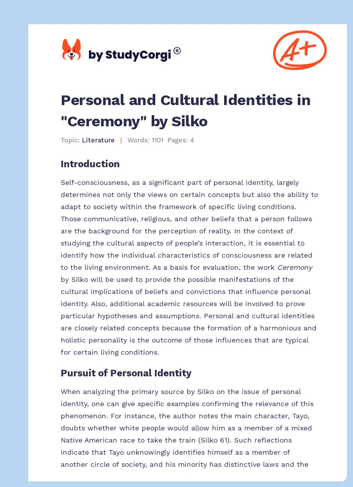 Personal and Cultural Identities in "Ceremony" by Silko. Page 1