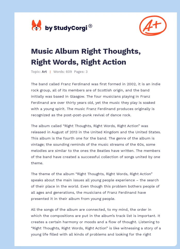 Music Album Right Thoughts, Right Words, Right Action. Page 1