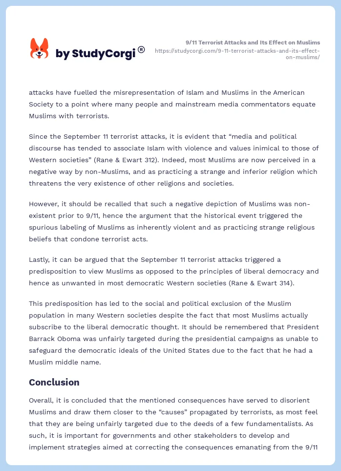9/11 Terrorist Attacks and Its Effect on Muslims. Page 2