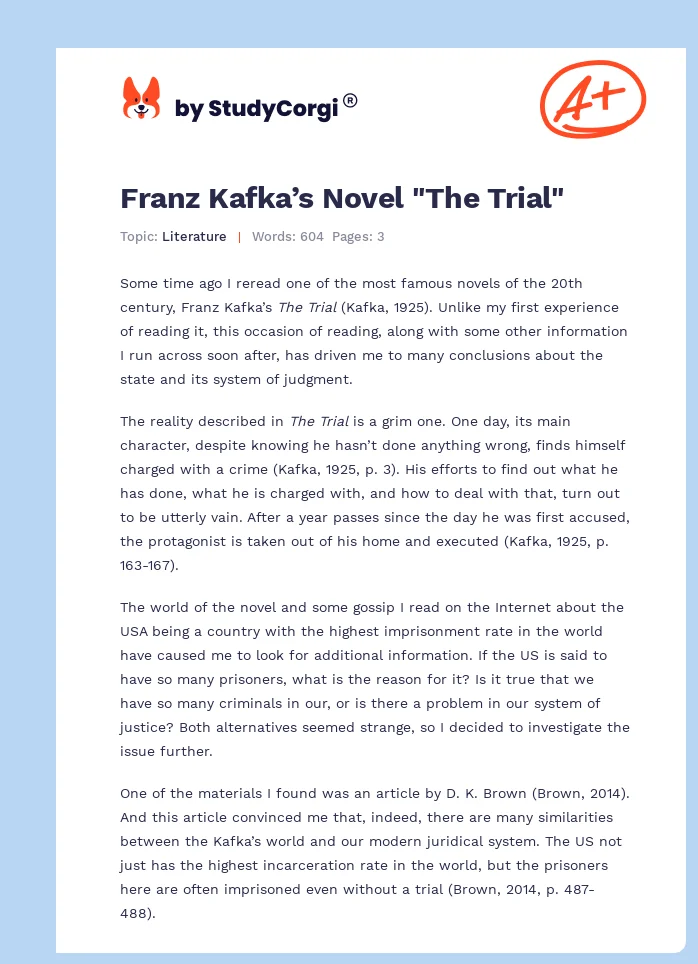 Franz Kafka’s Novel "The Trial". Page 1