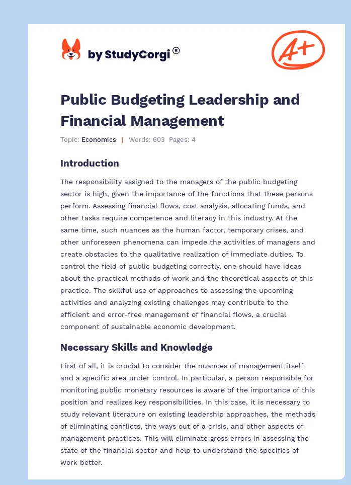 Public Budgeting Leadership and Financial Management. Page 1