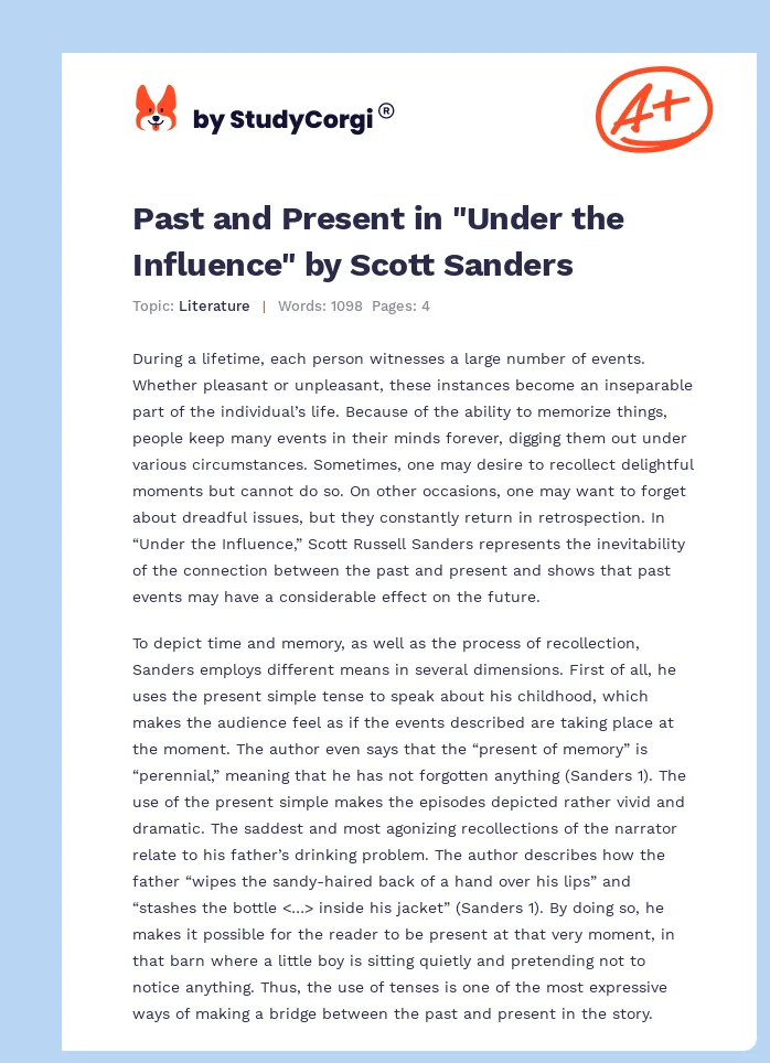 Past and Present in "Under the Influence" by Scott Sanders. Page 1