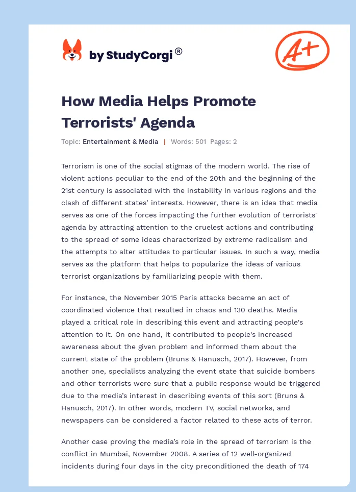 How Media Helps Promote Terrorists' Agenda. Page 1