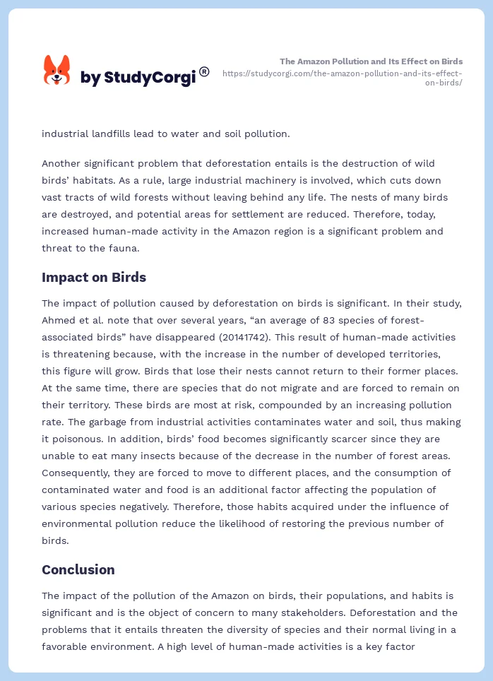 The Amazon Pollution and Its Effect on Birds. Page 2